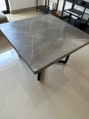 Marble-Style Teapoy with Metal Legs - excellent Condition