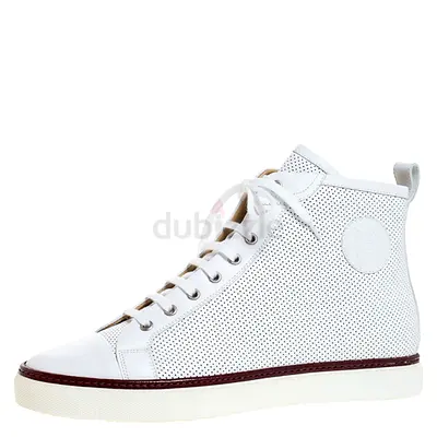 Authentic Hermes White Perforated Leather Jimmy High Top Sneakers Size 43