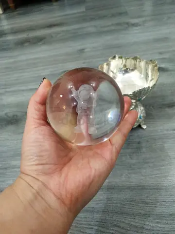 Crystal Paperweight with 3D Etched Astronaut Figure