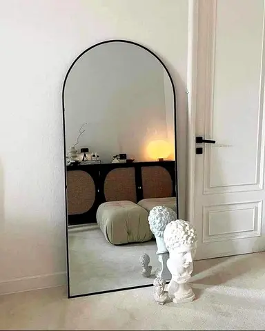 Tall Arched Full-Length Floor Mirror with Slim Black Frame