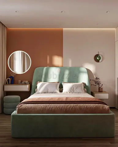 Upholstered Double Bed with Headboard - Mint Green