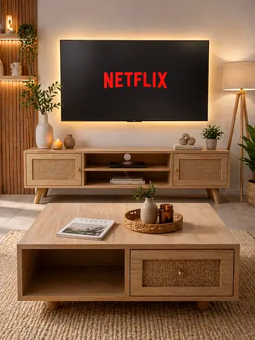 Rattan tv unit with coffee table for sale