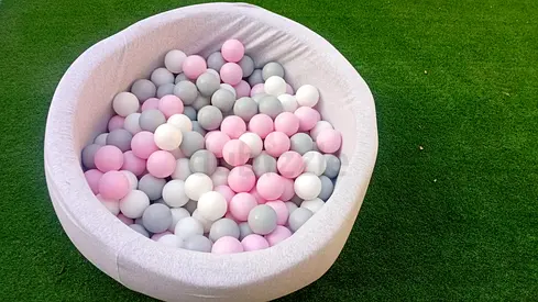 Round Soft Baby Ball Pit with Pink, Grey and White Balls