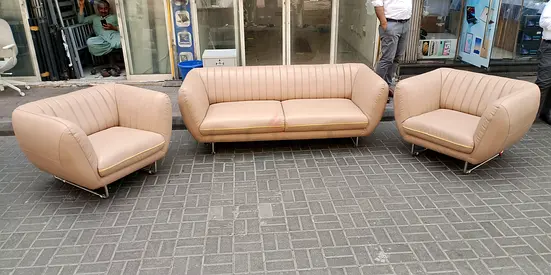 Beige 3-seater Sofa with Two Matching Armchairs - Modern Leatherette Set