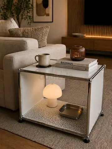 USM Haller Corner Accent Table white/ DispLAY unit by StarOffice LLC