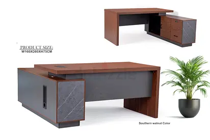 Executive L-Shaped Wooden Office Desk with Storage (Southern Walnut)
