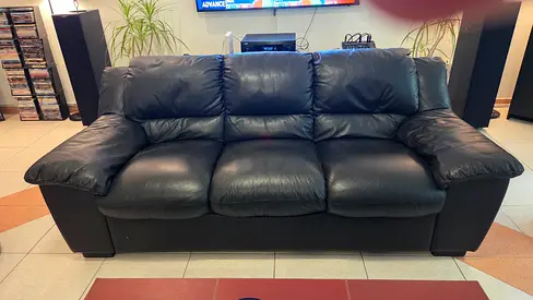 Black 7-Seater Leather Sofa in Good Condition
