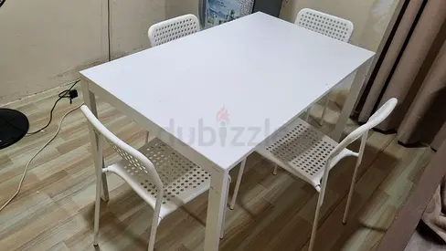 White Dining Table with 4 Matching Chairs - Simple Modern Set