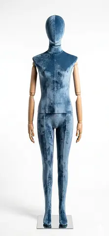 Premium Blue Velvet Tailors Mannequin with Articulated Wooden Arms
