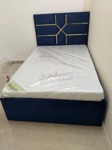 Brand New Double Bed Frame with Headboard and Mattress - Blue