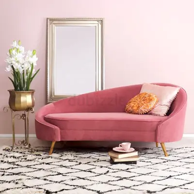 Pink Velvet Chaise Lounge Sofa - Midcentury Modern