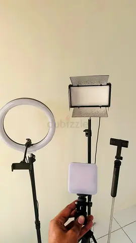 Set of Studio LED Lights with Ring Light, Panel and Mini Softbox on Stands