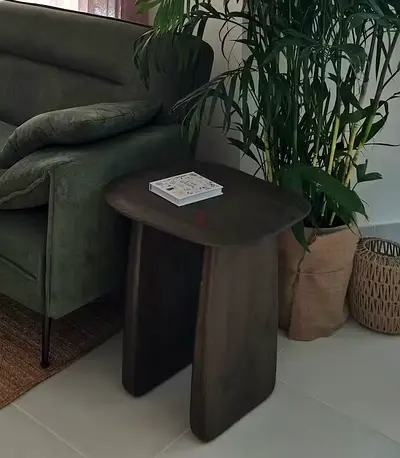 Sculptural Dark Wood Side Table