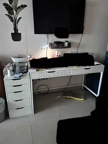 White Modern Desk with Side Drawer Unit - Good Condition