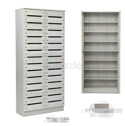 Tall Wooden Shoe Rack / Multi-Shelf Storage Cabinet - Whitewashed Finish