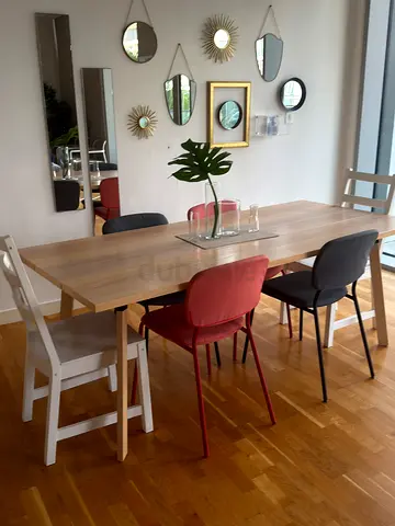 Wooden Dining Table with Mixed Color Modern Chairs (Set of 6)