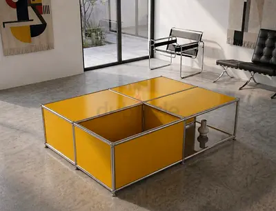 USM Haller Glass top Coffee Table with Storage shelves Yellow