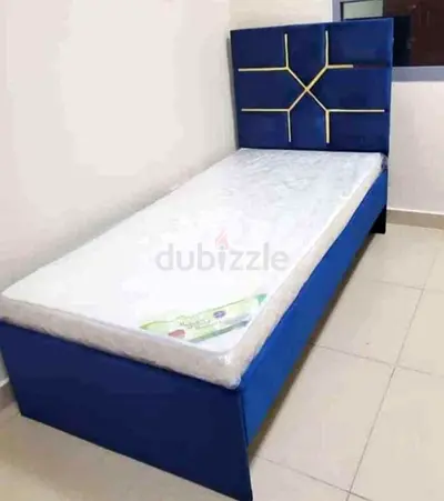 Brand New Single Bed Frame with Mattress - Blue Upholstery