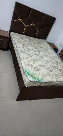 Brand New Double Bed Frame with Headboard and Mattress - Brown Velvet with 2 piece Nightstand