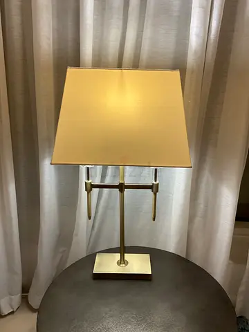 Brass Double-Arm Table Lamp with Trapezoidal Shade