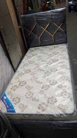 Single Bed with Mattress - Upholstered Headboard