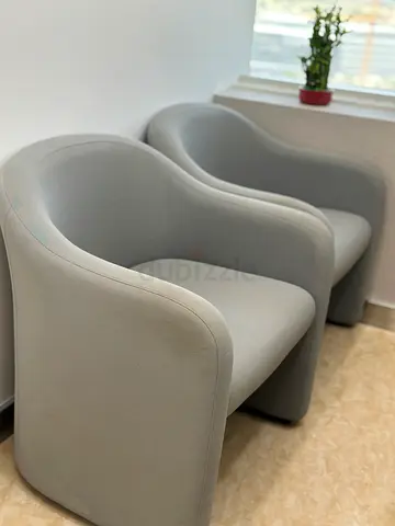 Pair of Modern Light Grey Upholstered Tub Chairs - Good Condition