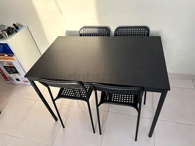 IKEA newly used Black Minimalist Dining Table with 4 Chairs - Compact