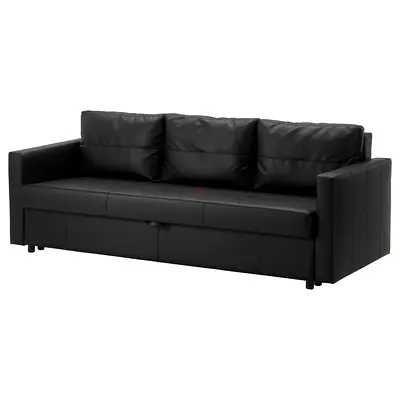 Black 3-Seater Faux Leather Sofa - Modern Design