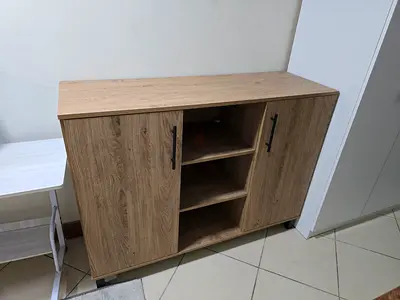 Oak-effect Sideboard Cabinet (2 Doors + Open Shelves)