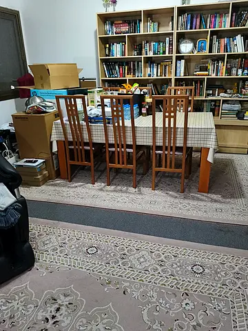 Solid Wood Dining Table with 6 High-Back Chairs