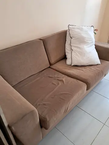 Brown 3-seater fabric sofa in good condition
