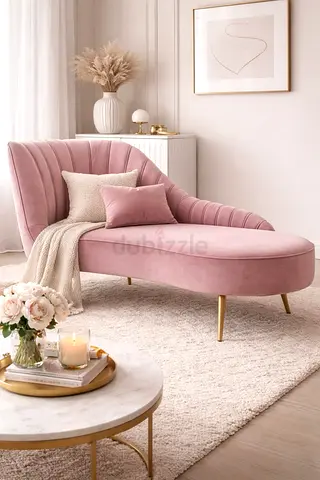 Pink Velvet Chaise Lounge Sofa - Single Seater Accent Sofa