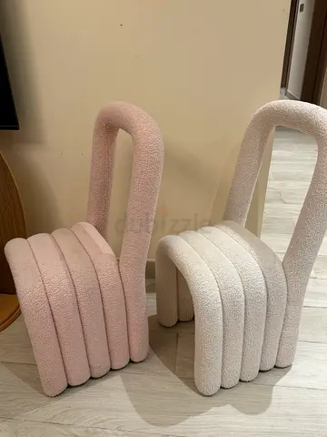 Pair of Modern Bouclé Accent Chairs - Cream  Blush