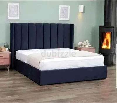 Brand New King-size upholstered platform bed with tall channel-tufted headboard - dark navy