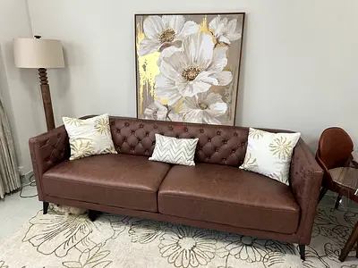 Brown Faux Leather Chesterfield 3-Seater Sofa