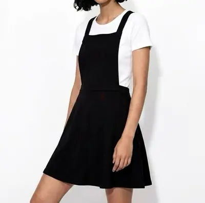 Black Pinafore Dress with Wide Straps - Size Small (Worn Once)
