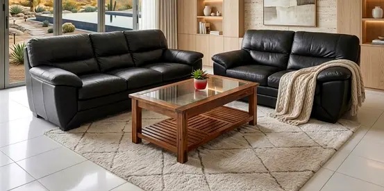 Black Leather 3-Seater Sofa + 2-Seater Loveseat Set - Good Condition