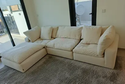 Marina Homes beige color feather 🪶 filled modular sofa with ottoman