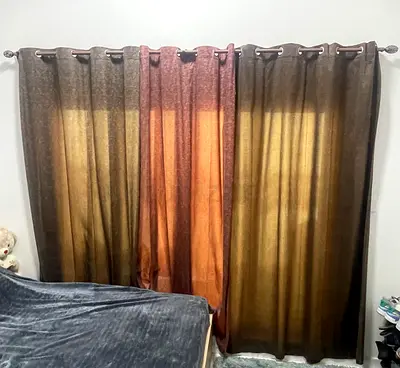 Brown Gradient Eyelet Curtains - Set of 3 Panels, Gently Used