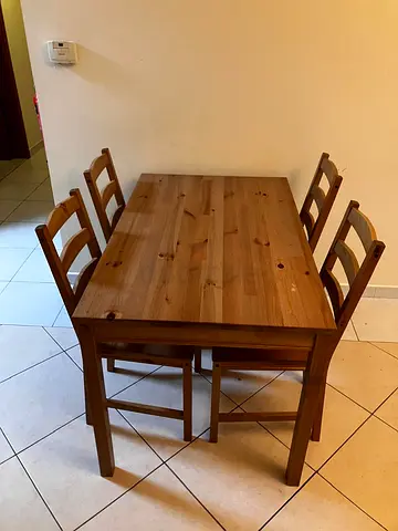 Solid Wood 4-Seater Dining Table with Chairs - Compact