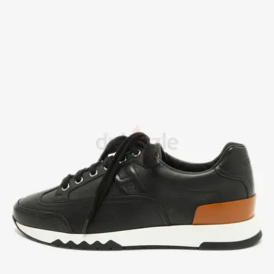 Authentic Hermes Black Leather Trail Sneakers Size 38.5