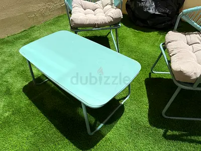 Compact outdoor coffee table, sofar and two armcharis with pillows - mint green, lightweight