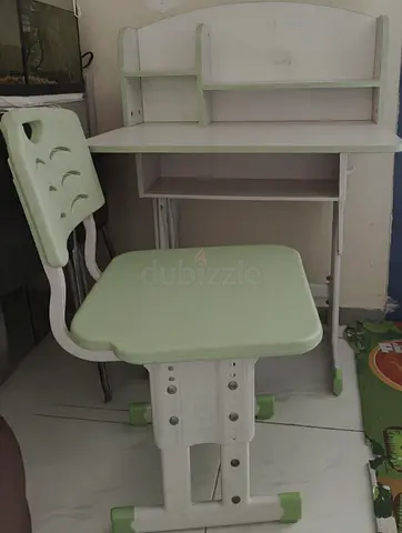 Kids adjustable study desk and chair set - green/white AED 50
