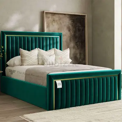 Emerald Green Velvet Upholstered Bed Frame with Padded Headboard and Footboard