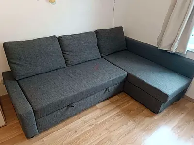 Gray L-shaped Sofa with Chaise and Storage - Good Condition