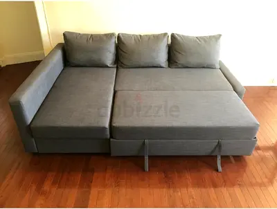 Grey Fabric 3-Seater Sofa Bed with Storage - Good Condition