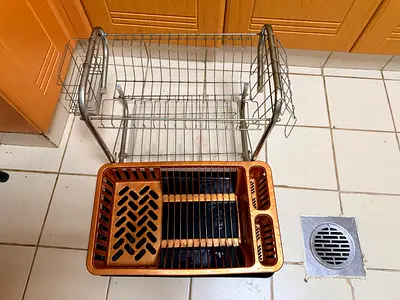 Stainless Steel 2-Tier Dish Drainer with Bamboo Cutlery Tray
