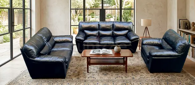 3-Piece black Leather Sofa Set