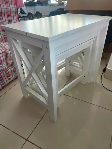Set of 3 White Nesting Side Tables with Cross-leg Design
