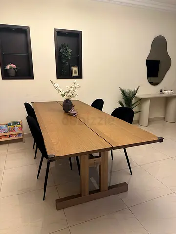 Solid Wood Dining Table with Black Chairs - Seats 6